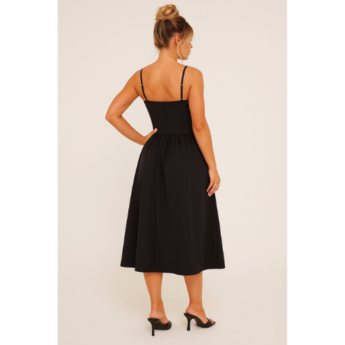 Women’s Pleated Skater Midaxi Dress – Elegant Fit and Flare Midi Dress for Casual & Party Wear