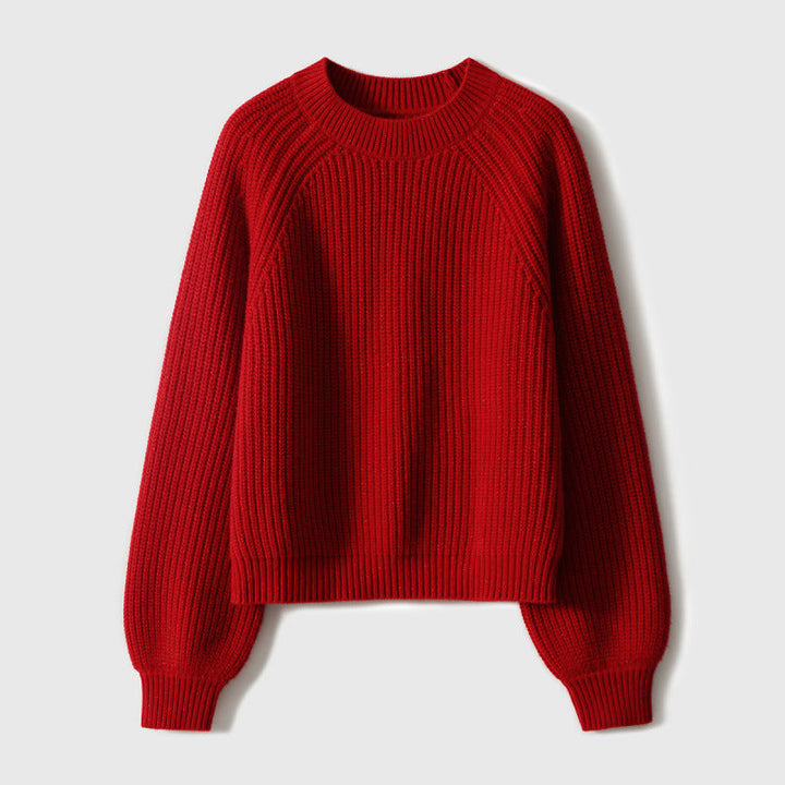 Red Fisherman's Rib Crew Neck Sweater - Cozy Knit Jumper