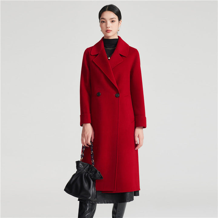 Red Double-Faced Cocoon Wrap Coat for Women - Stylish Outerwear
