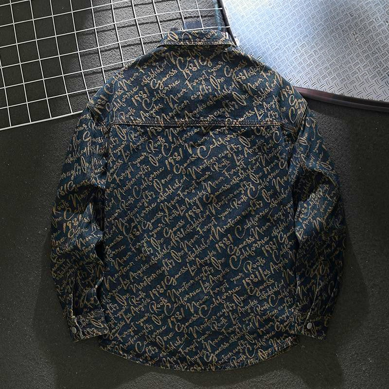 Men's Plus-Size Denim Jacket – Trendy Brand – New Retro Washed Jacquard Collar Shirt – Casual Spring & Autumn 2025