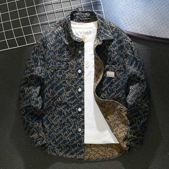 Men's Plus-Size Denim Jacket – Trendy Brand – New Retro Washed Jacquard Collar Shirt – Casual Spring & Autumn 2025