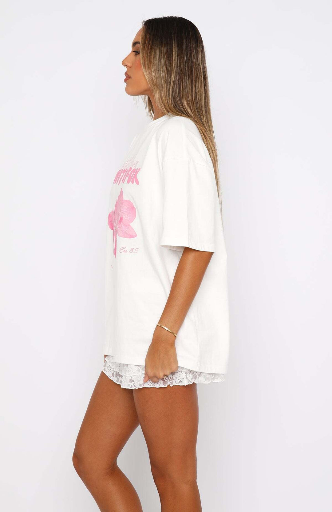 White Fox - With Love Forever Oversized Tee – White/Pink