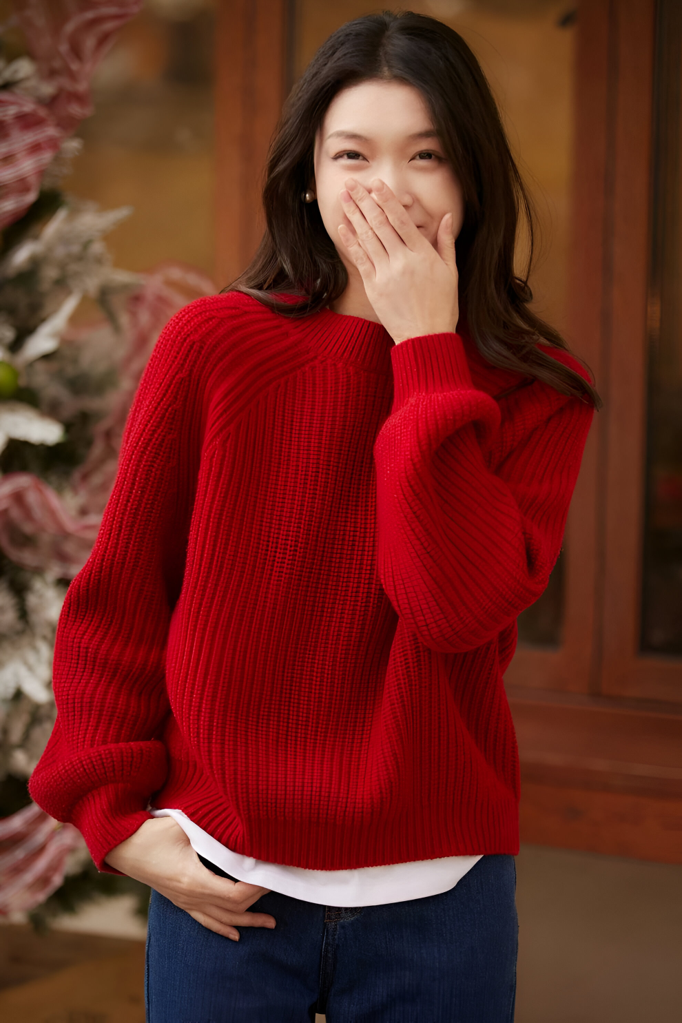 Red Fisherman's Rib Crew Neck Sweater - Cozy Knit Jumper