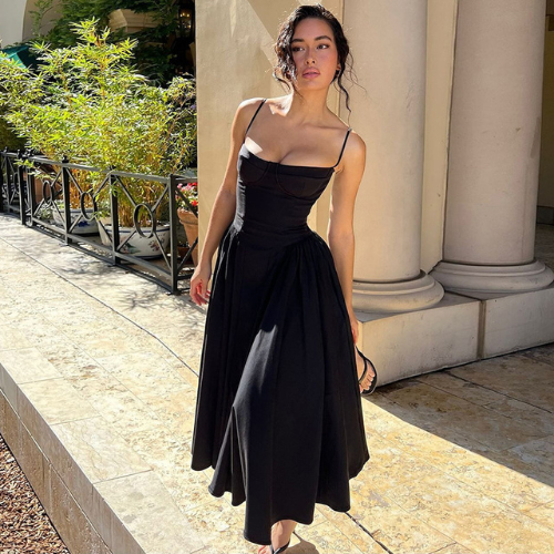 Women’s Pleated Skater Midaxi Dress – Elegant Fit and Flare Midi Dress for Casual & Party Wear