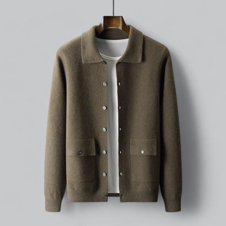 Premium Cashmere Polo Jacket | Luxurious Fine Knit Cardigan for Men