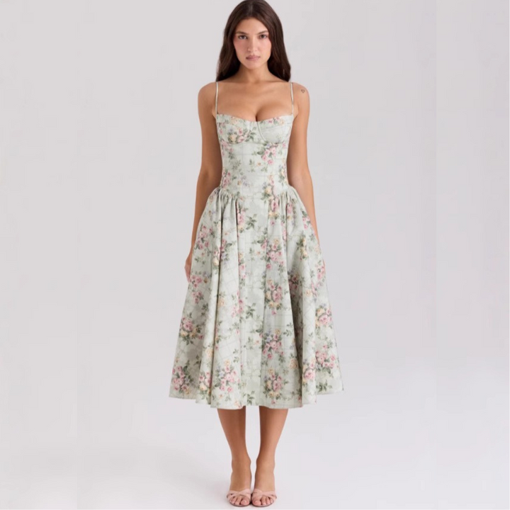 Vintage-Inspired Bustier Midi Dress – Timeless Elegance Redefined