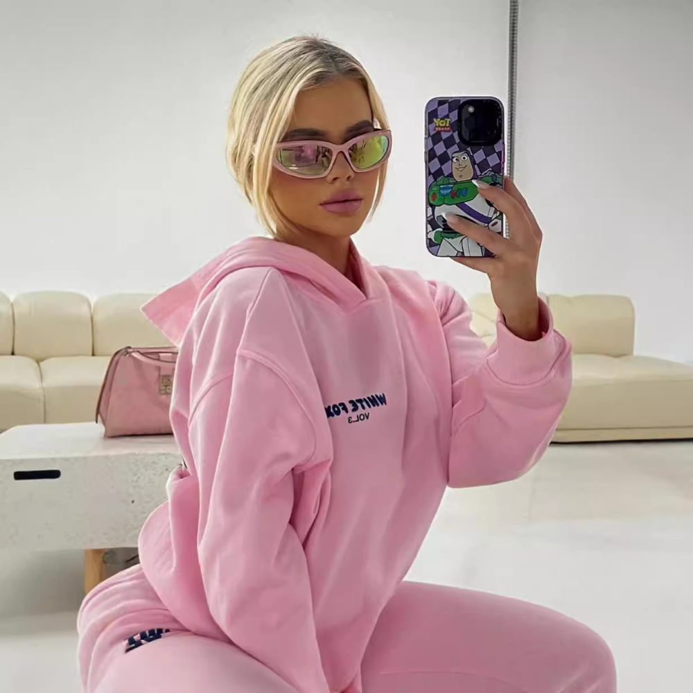 Oversized Hoodie and Sweatpants Set – Women’s Pink Street Style