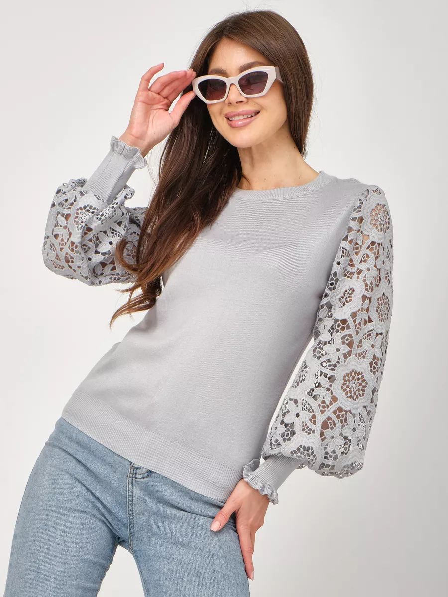 Women's Embroidered Floral Sleeve Jumper – Soft Knit Casual Pullover
