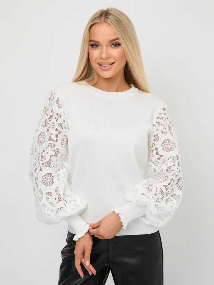 Women's Embroidered Floral Sleeve Jumper – Soft Knit Casual Pullover