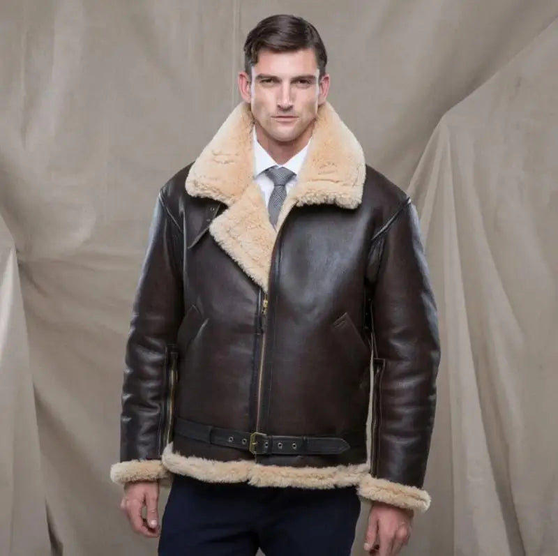 Men Leather Jacket with Sherpa Fur Liner