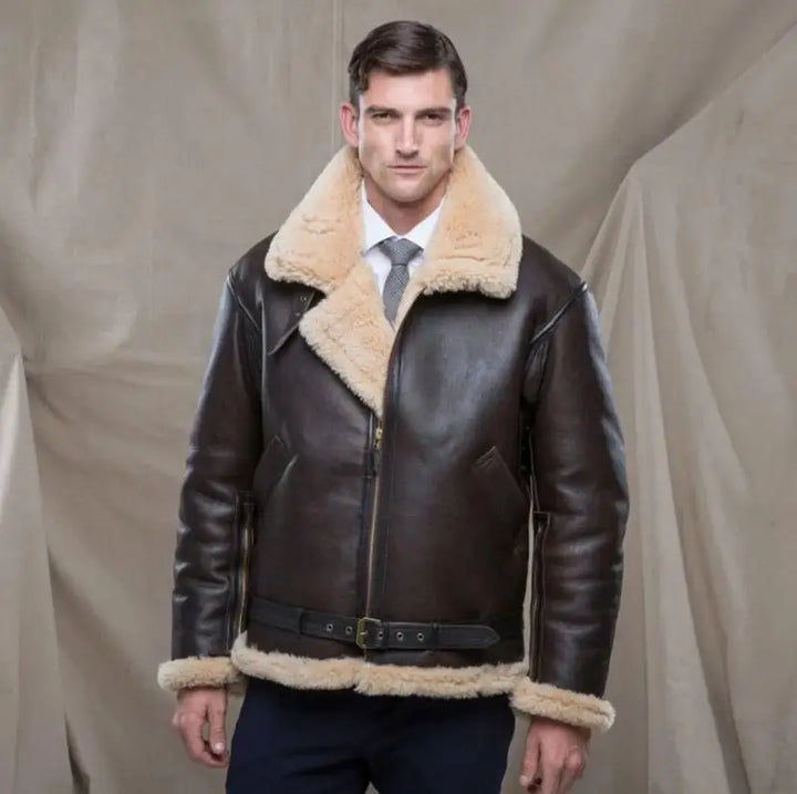 Men Leather Jacket with Sherpa Fur Liner