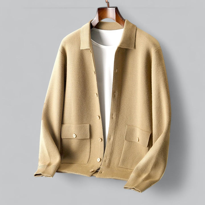 Premium Cashmere Polo Jacket | Luxurious Fine Knit Cardigan for Men
