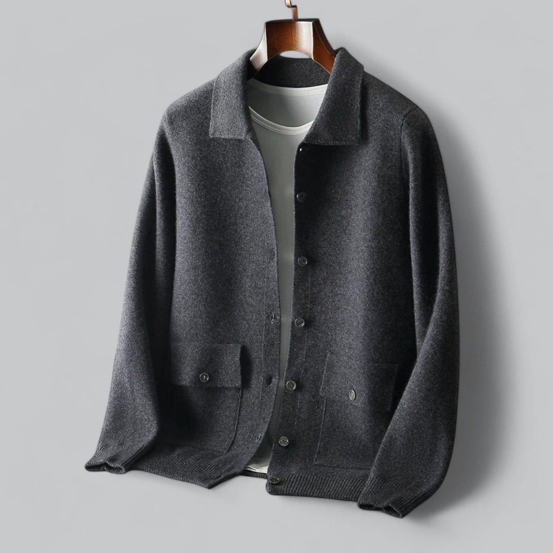 Premium Cashmere Polo Jacket | Luxurious Fine Knit Cardigan for Men