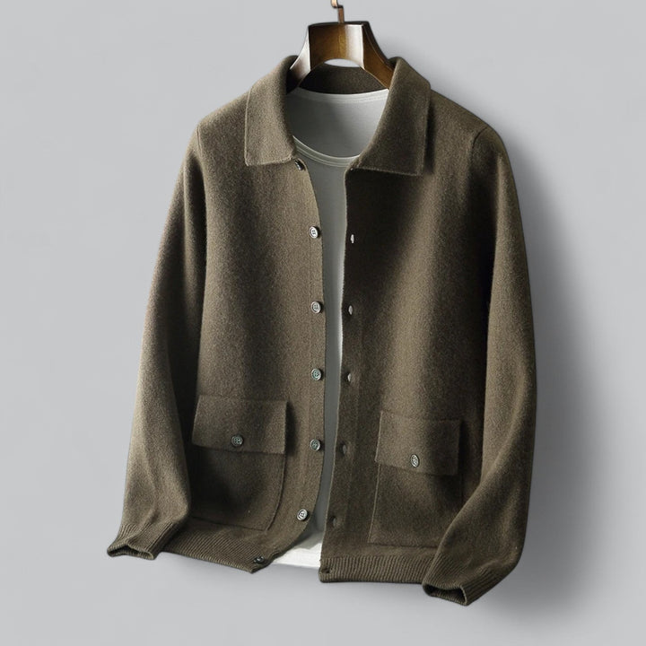Premium Cashmere Polo Jacket | Luxurious Fine Knit Cardigan for Men