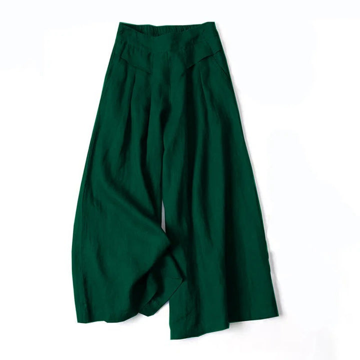 High-Waist Wide-Leg Cotton Linen Pants – Plain Color with Pockets