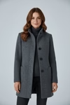 Women’s Wool Blend Coat with Stand Collar and Functional Pockets