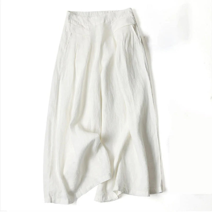 High-Waist Wide-Leg Cotton Linen Pants – Plain Color with Pockets