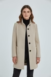 Women’s Wool Blend Coat with Stand Collar and Functional Pockets