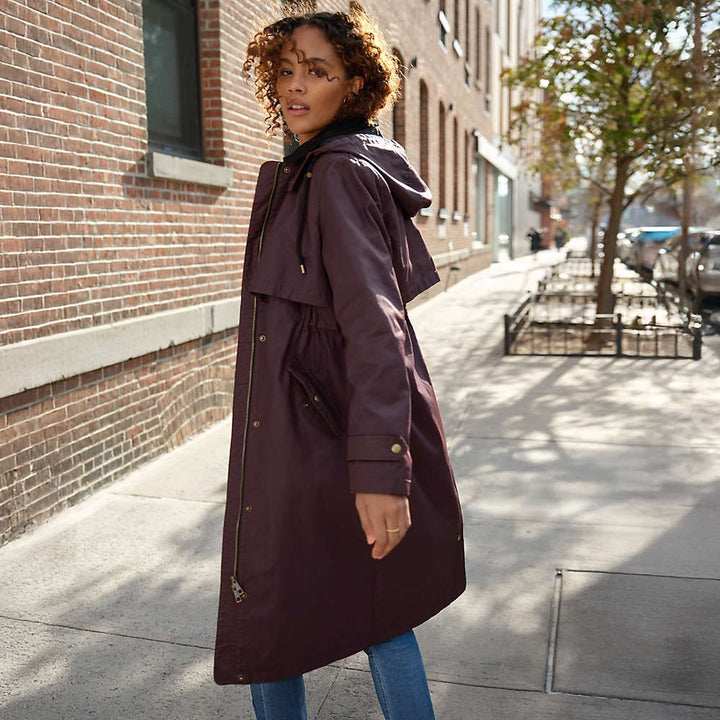 Women's Long Waterproof Waxed Coat with Hood