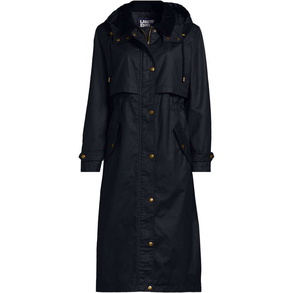 Women's Long Waterproof Waxed Coat with Hood