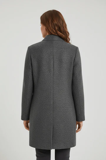 Women’s Wool Blend Coat with Stand Collar and Functional Pockets