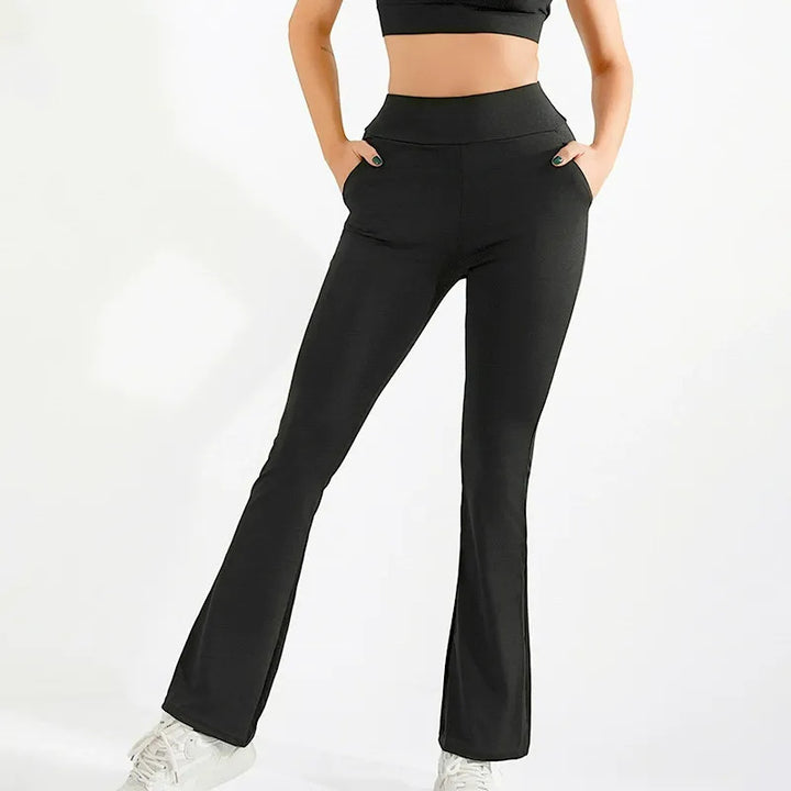 High-Waist Flared Fitness Pants with Pockets