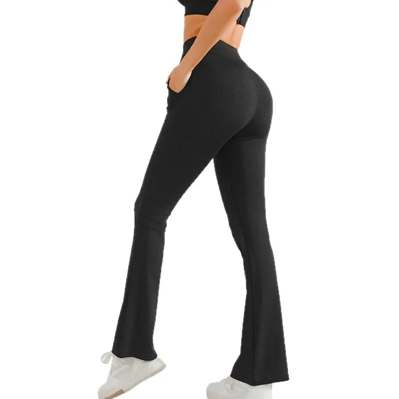 High-Waist Flared Fitness Pants with Pockets