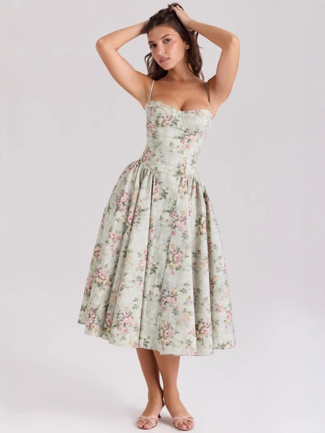 Vintage-Inspired Bustier Midi Dress – Timeless Elegance Redefined