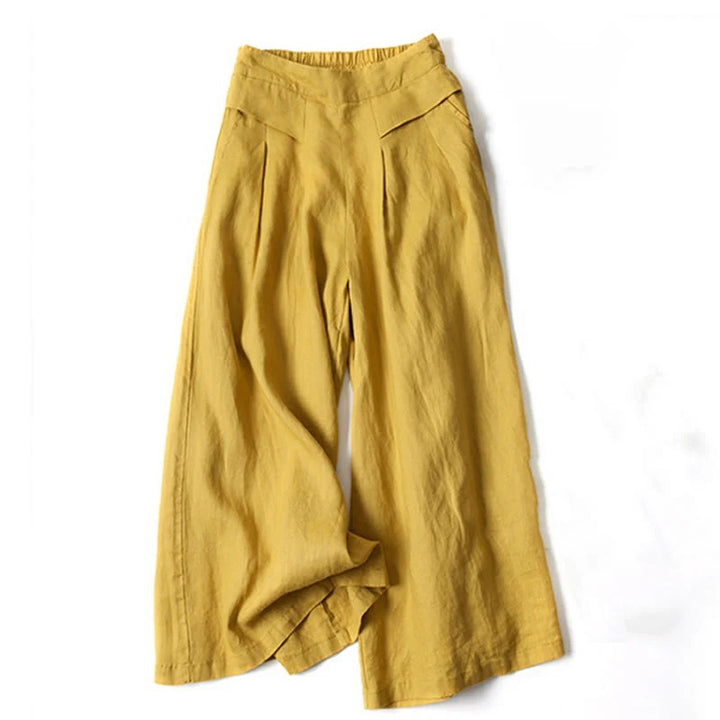 High-Waist Wide-Leg Cotton Linen Pants – Plain Color with Pockets