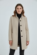 Women’s Wool Blend Coat with Stand Collar and Functional Pockets