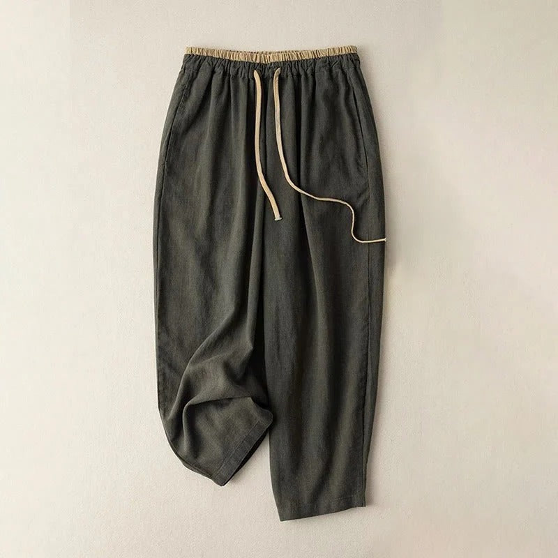 Women’s Cotton-Linen Drawstring Pants – Solid Color with Pockets