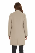 Women’s Wool Blend Coat with Stand Collar and Functional Pockets