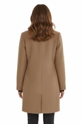 Women’s Wool Blend Coat with Stand Collar and Functional Pockets