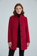 Women’s Wool Blend Coat with Stand Collar and Functional Pockets