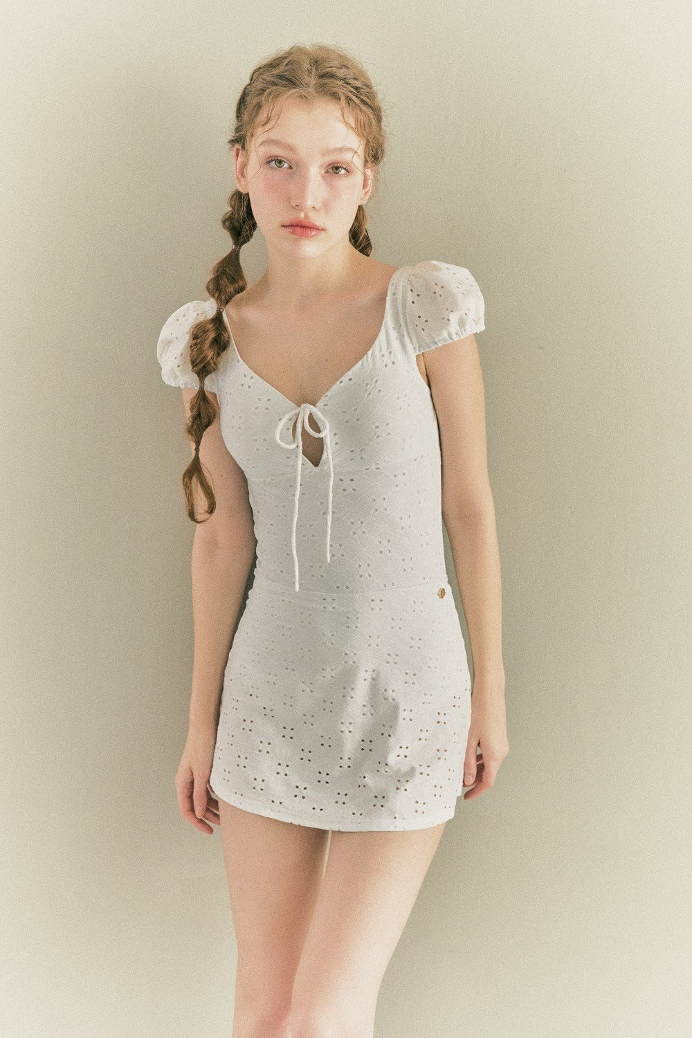 White Broderie Off-Shoulder Corset Mini Dress