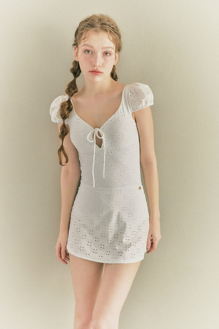 White Broderie Off-Shoulder Corset Mini Dress