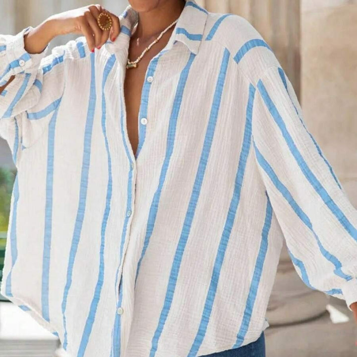 Oversized Striped Button-Up Shirt for Women