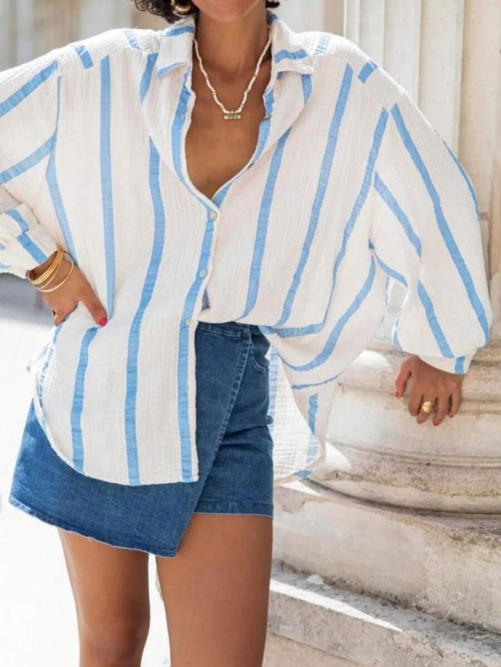 Oversized Striped Button-Up Shirt for Women