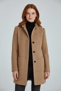 Women’s Wool Blend Coat with Stand Collar and Functional Pockets