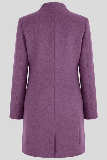 Women’s Wool Blend Coat with Stand Collar and Functional Pockets