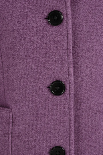 Women’s Wool Blend Coat with Stand Collar and Functional Pockets