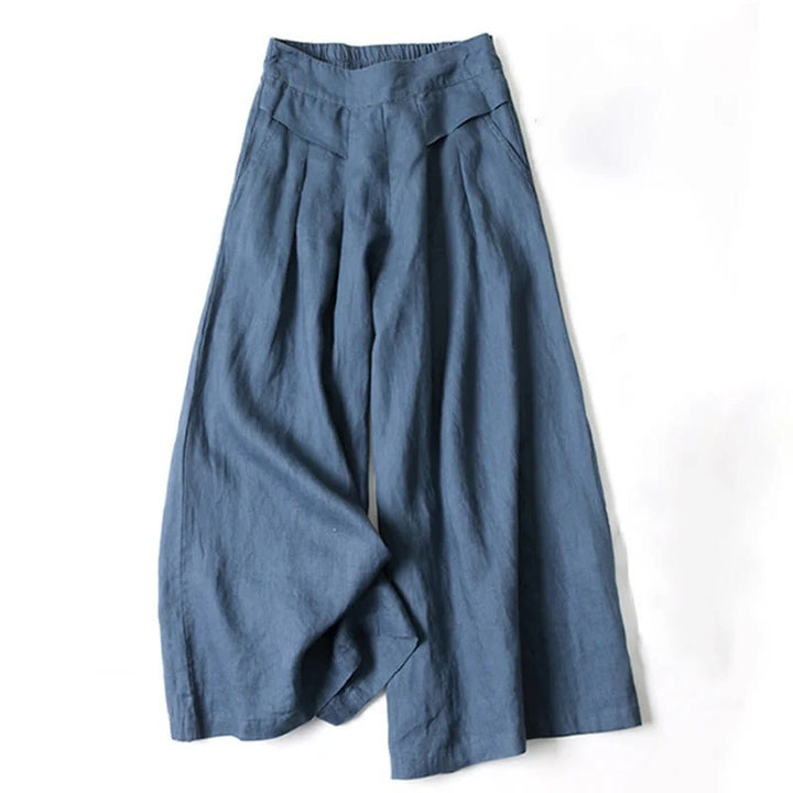 High-Waist Wide-Leg Cotton Linen Pants – Plain Color with Pockets