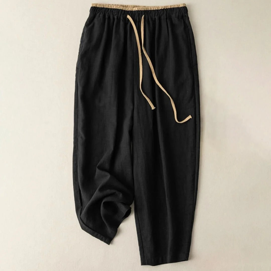 Women’s Cotton-Linen Drawstring Pants – Solid Color with Pockets
