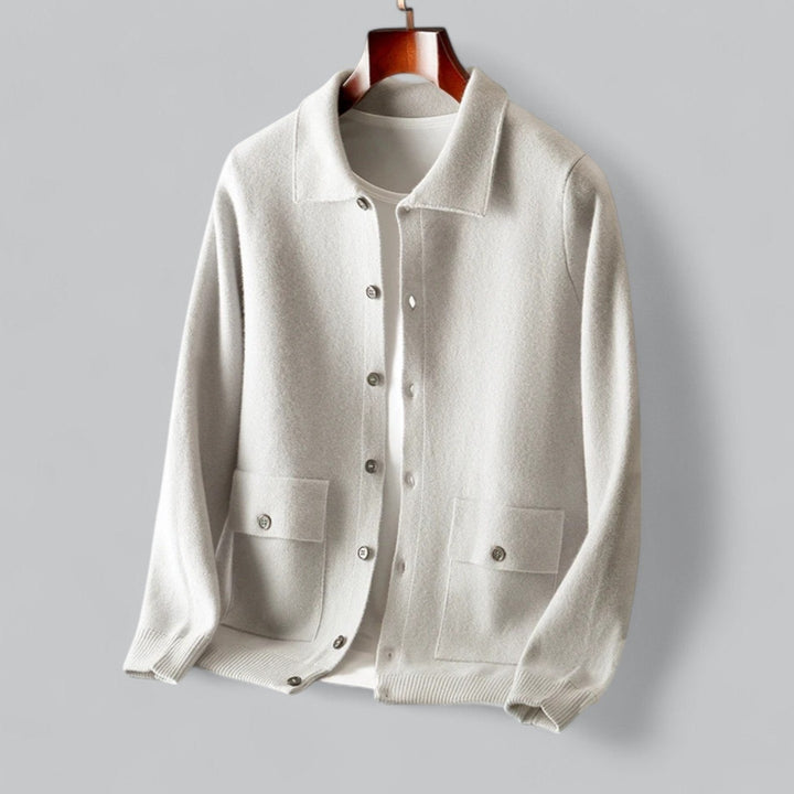 Premium Cashmere Polo Jacket | Luxurious Fine Knit Cardigan for Men
