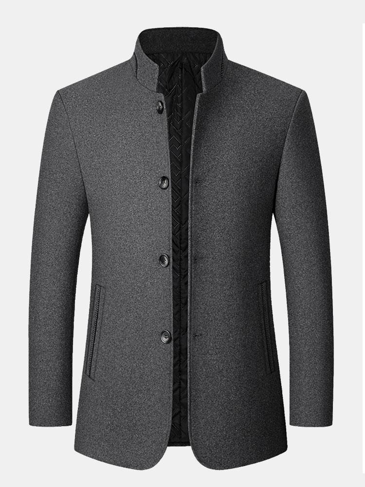 Stand Collar Wool Blended Blazer - Stand Collar Wool Blend Coat