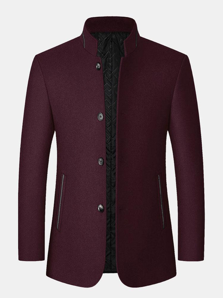 Stand Collar Wool Blended Blazer - Stand Collar Wool Blend Coat