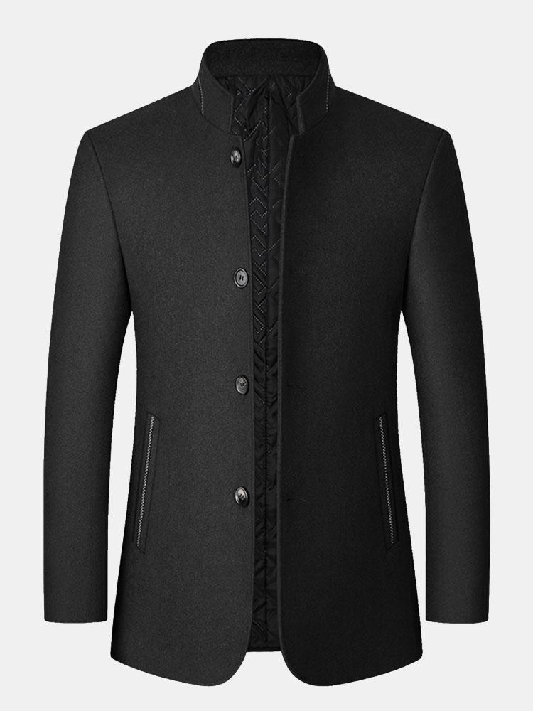 Stand Collar Wool Blended Blazer - Stand Collar Wool Blend Coat