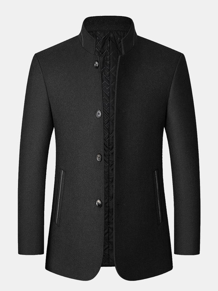 Stand Collar Wool Blended Blazer - Stand Collar Wool Blend Coat