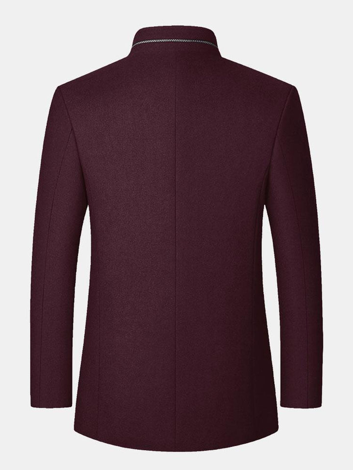 Stand Collar Wool Blended Blazer - Stand Collar Wool Blend Coat
