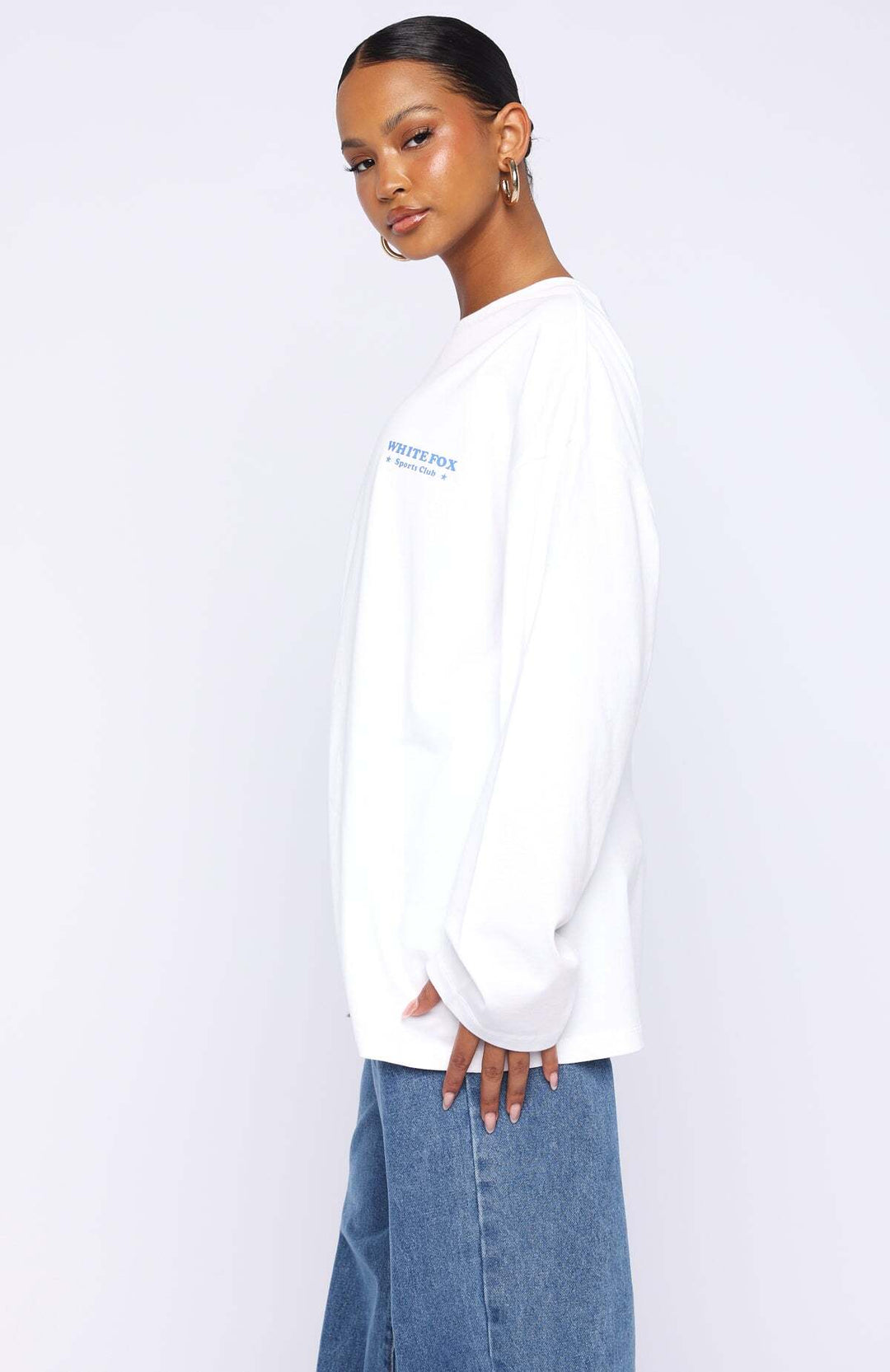 White Fox - Little Bit Loud Oversized Long Sleeve Tee – White